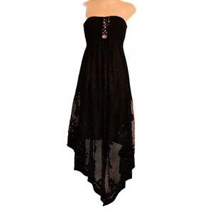 Sky Clothing Brand XS Hi Low Dress Black Eyelet Lace Up Embroidered Knit Sexy - Picture 1 of 13