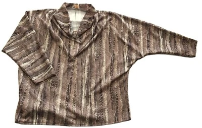 Womens Vintage Blouse 80s Patterned Draped Neckline Retro New Wave 18 - Image 1 of 2