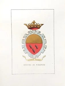 1882 ARALDICA STEMMA FAMIGLIA GIUGNI FIRENZE Litografia - Imagen 1 de 1
