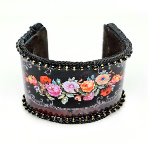 Lovely Michal Negrin Plastic Bangel Bracelet With Flowers Unique #651#