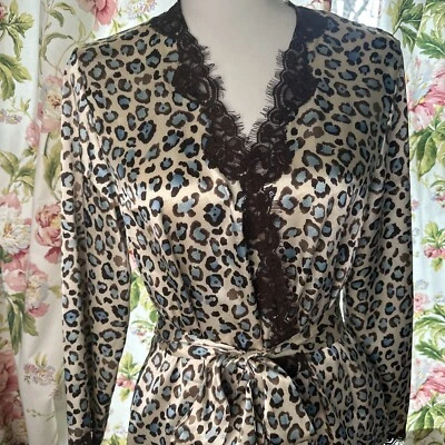 Morgan Taylor Bata Encaje Satinado Corto Estampado Guepardo Azul Marrón S Cinturón Adjunto Foto 1 de 4