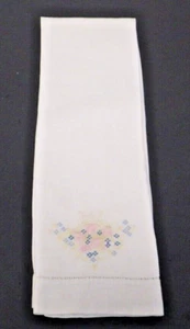 Antique/Vintage Bath Towel Linen White Embroidery Hemstitched border 38" x 17" - Picture 1 of 7