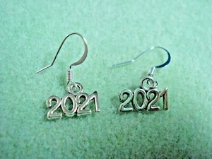 1" Drop Dangle 2021 Graduation Theme Silver Plated Hook Earrings - Picture 1 of 5