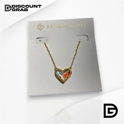 Kendra Scott 14k Gold Dichroic Glass Ari Heart Pendant Necklace Jewelry - Image 1 of 4