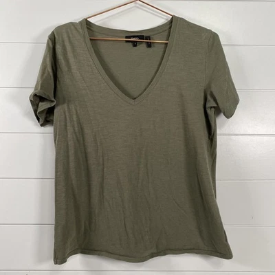 Camisa Theory Mujer Pequeña Verde Oliva Cuello en V Manga Corta Hecha en Perú Slub Foto 1 de 4