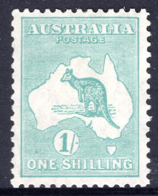 1929 Australia Roo / Kangaroo 1/- Emerald SMW Small Multiple Watermark MH - Image 1 of 2