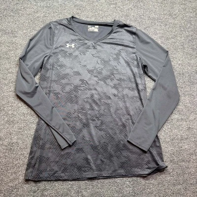 Under Armour HeatGear  Shirt Womens LG Gray Camo Long Sleeve Fitted Top Athletic - Image 1 of 4