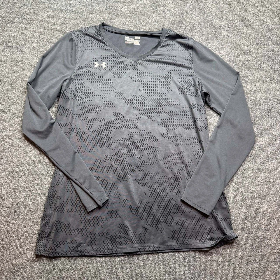 Under Armour HeatGear  Shirt Womens LG Gray Camo Long Sleeve Fitted Top Athletic - Image 1 of 4
