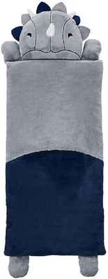 SACO DE DORMIR PARA NIÑOS DE PIEL SINTÉTICA MARCA MIEMBRO CON ALMOHADA DE DINOSAURIO, GRIS/AZUL Foto 1 de 3