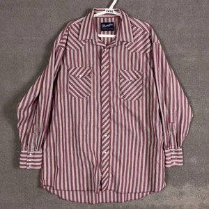 Camisa Wrangler De Colección Para Hombres XL Rayas Rojas Perla Occidental A Presión X Colas Largas Años 80 - Imagen 1 de 12