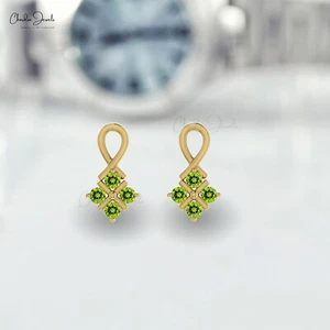 14k Solid Gold Channel Set 1/2CTW Natural Peridot Gemstone Twisted Stud Earrings - Picture 1 of 22