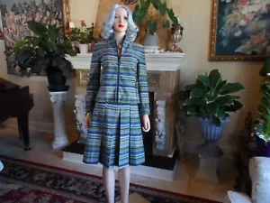 Akris Punto for Bergdorf Goodman Green Multi Color Striped Skirt Suit Size US 4 - Picture 1 of 24