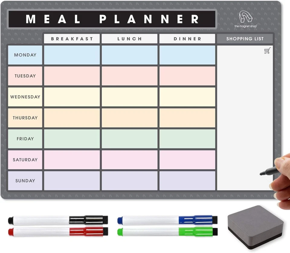 Magnetic Weekly Planners, Meal Planner Board Dry Wipe Fridge Calendar Memo Board - Image 1 of 1