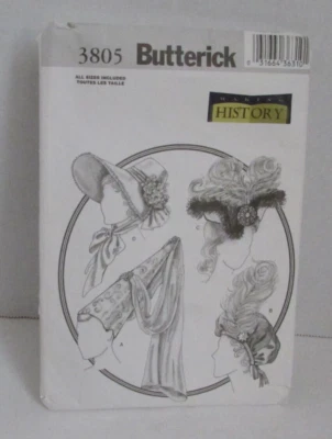 Butterick #3805 Costume Historical Hats Bonnets OSFA - CUT - Image 1 of 2