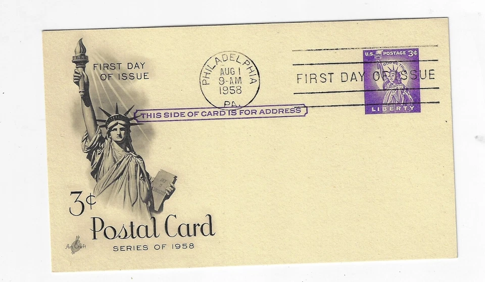 1958 Statue of Liberty 3c  Post Card Sc#UX46 FDC Artcraft Cachet - Image 1 of 1