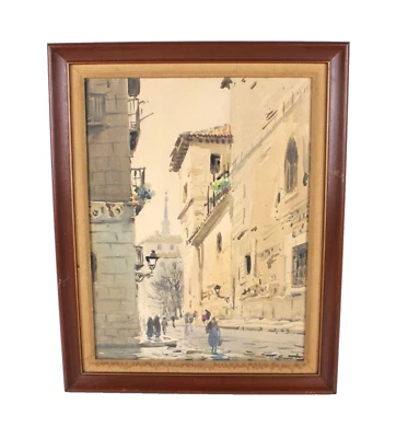 Antigua acuarela casco antiguo España de Ricardo Sacristán Arrieta Foto 1 de 4