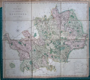 1804 (1827) Mapa plegable antiguo; Hertfordshire. Charles Smith. Excelente ejemplo - Imagen 1 de 4