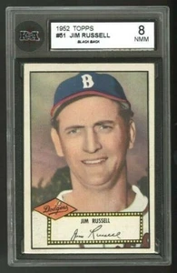 1952 TOPPS ~ #51 ~ JIM RUSSELL ~ BROOKLYN DODGERS ~ KSA 8 ~ BLACK BACK - Picture 1 of 2