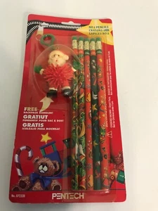 Vintage 1999' Pentech Christmas Pencil Set Free Santa Claus Backpack Dangler - Picture 1 of 12