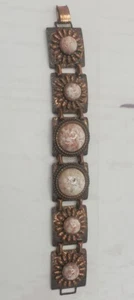 Vintage 1950's Pressed Copper & Confetti Lucite Bracelet Sunburst 6.5" - Picture 1 of 14