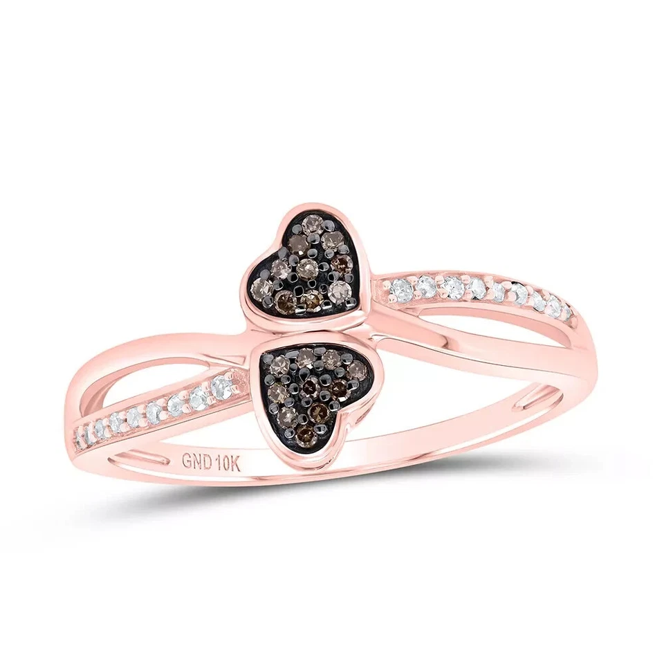 Anillo Corazón Amor Mujer Oro Rosa 10k Genuino Diamante Marrón Bnad 1/10 Ct Talla 7 Foto 1 de 1