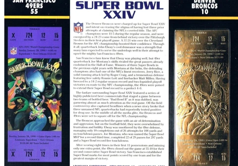 Super Bowl XXIV 49ers vs Broncos 22kt Gold Ticket Willabee Ward Joe Montana MVP Cover