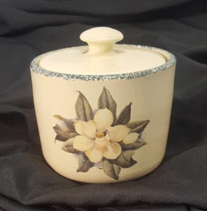 Casey Pottery Hand Made Canister with Magnolia Flower 4-7/8" W x 4-3/4" H  - Picture 1 of 3