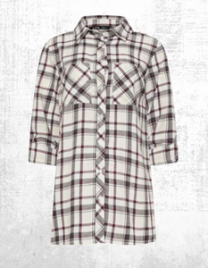 Ex Women’s TALL Long Sleeve Check Cotton Shirt in White Red Sally - Picture 1 of 5