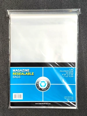 CSP 300 Resealable Regular Size Magazine Sleeve Bag Pack Storage Protector Acid Free
