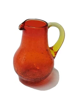 JARRA CRAQUELADA AMBERINA VINTAGE VIDRIO ARTÍSTICO SOPLADO A MANO ANTIGUA COLECCIONABLE  - Imagen 1 de 11