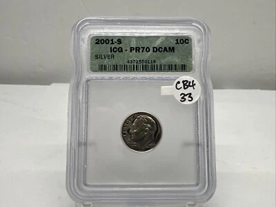 2001 S SILVER ROOSEVELT 10C PR70 DCAM ICG CERTIFIED (CB4-33) - Image 1 of 4