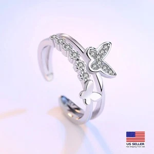 Fashion Women 925 Sterling Silver Crystal Ring Layered Butterfly Wedding 1852 - Picture 1 of 3