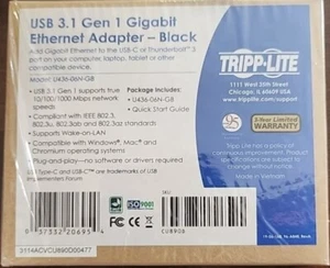 Tripp Lite USB 3.1 Gen 1 to Gigabit Ethernet Adapter Black U436-06N-GB - New - Afbeelding 1 van 1