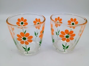 Vintage Hazel Atlas Sour Cream Glass Jar Orange Daisy Flower 1950's MCM Lot Of 2 - Picture 1 of 6
