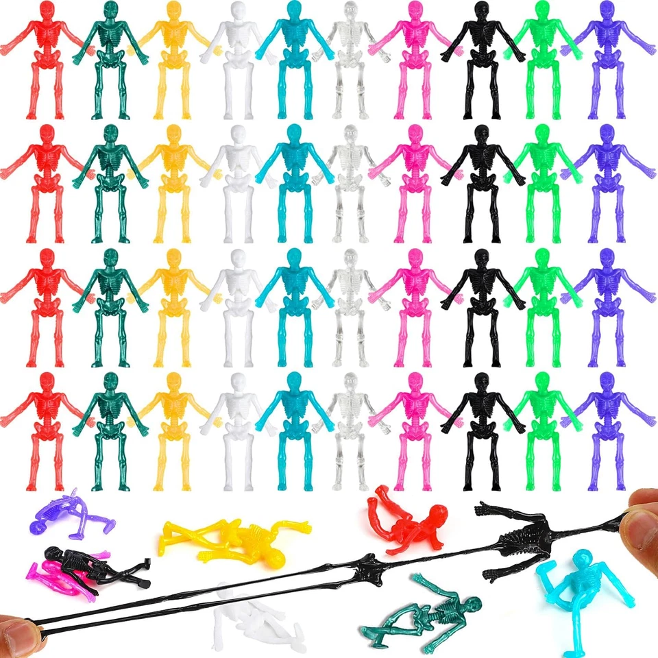 Juguetes elásticos de esqueletos, paquete de 50 favores de fiesta de Halloween para niños calavera elástica Foto 1 de 4