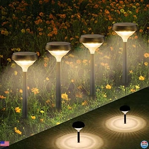 Solar Pathway Lights 4 Pack, Waterproof Warm White Outdoor Garden Walkway - Picture 1 of 6