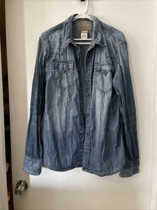 Camicia jeans denim True Religion taglia XL manica lunga western con bottoni - Foto 1 di 10