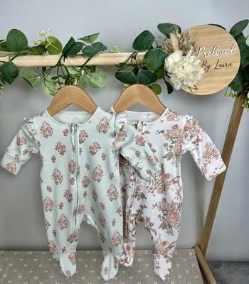 NEXT Baby Girls Set Of 2 Preloved Floral Zip Up Sleepsuits First Size - Image 1 of 3
