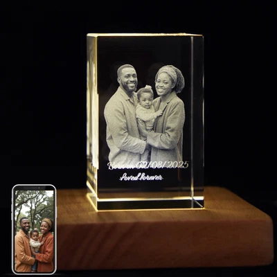Customized Crystal Photo Birthday Gift - Personalized Laser Engraved Picture Gif - Image 1 of 4