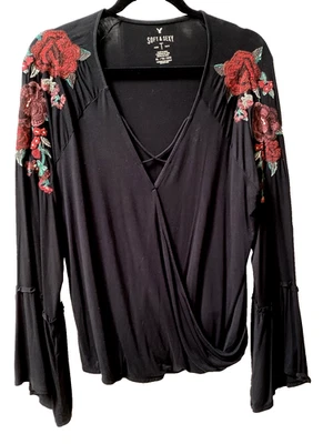 Мягкий и сексуальный американский орел, черный вышитый топ, размер XL - Изображение 1 из 4