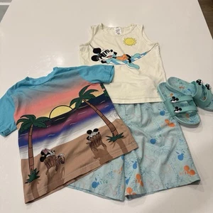 Disney Kids Large Swim Shorts, Tank, Tee; Shoes-Sz 2/3 Mickey, Palm Trees - Picture 1 of 23