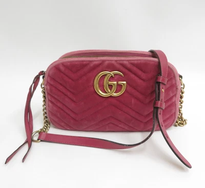 Authentic Gucci GG Marmont V Stitch Suede Chain Crossbody Shoulder Bag I#46131 - Image 1 of 4