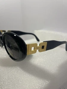 Retro Oval Versace Style sunglasses Black Plastic Frames RARE Y2K Vintage VTG - Picture 1 of 11