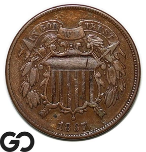 1867 Two Cent Piece, Choice VF++ - Picture 1 of 3