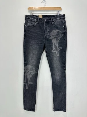 Ksubi Jeans Men 32x33 Denim Floral Chitch Kut Out Black Skinny Button Fly NEW - image 1 of 4