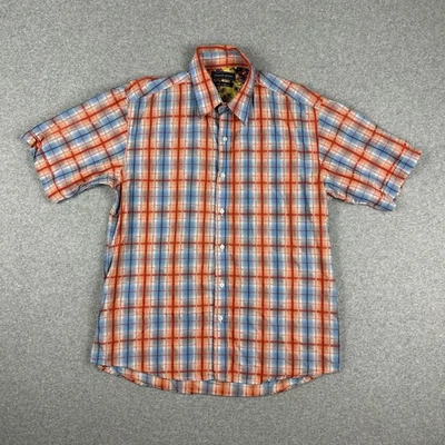 David Smith Men's Short Sleeve Plaid Shirt Size L Orange & Blue Smart Casual - Image 1 of 4