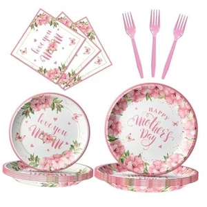 80 Pcs Mothers Day Plates and Napkins Mothers Day Party Supplies Tableware Set - Picture 1 of 8