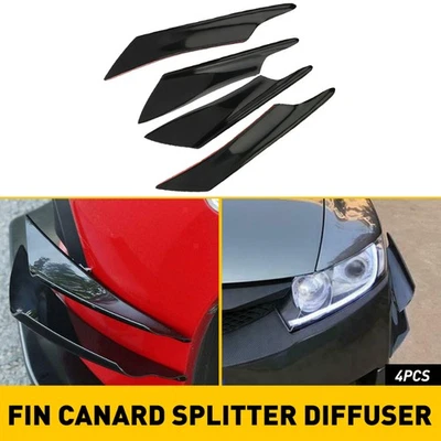 Car Bumper Fin Canard Splitter Glossy Carbon Fiber Diffuser Valence Spoiler Lip - Image 1 of 4