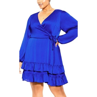 City Chic Arya Faux Wrap Dress Women's Large / 20 Cobalt Blue NWT Long Sleeve  - Image 1 of 4