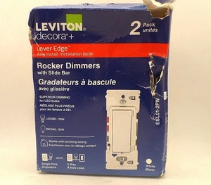 LEVITON ESL01-2PW DECORAZIONE LEVA BORDO BILANCIERE INTERRUTTORE DIMMER SCORREVOLE 1&3 VIE BIANCO 2PK - Foto 1 di 5